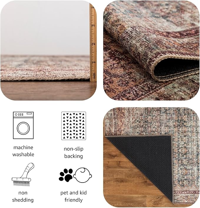 Keen Home Design 6x9 Rug - Machine Washable Area Rug with Non-Slip Backing, Ideal for Living Room, Dining Room, Bedroom - Vintage, Easy Clean, Durable, Low Pile - (6' x 9')