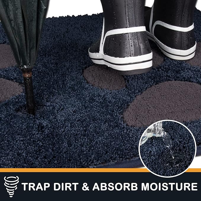 PURRUGS Dirt Trapping Door Mat 32" x 70", Non-Skid/Slip Machine Washable Microfiber Entryway Rug, Dog Doormat, Super Absorbent Welcome Mat for Muddy Wet Shoes and Paws, Navy Blue