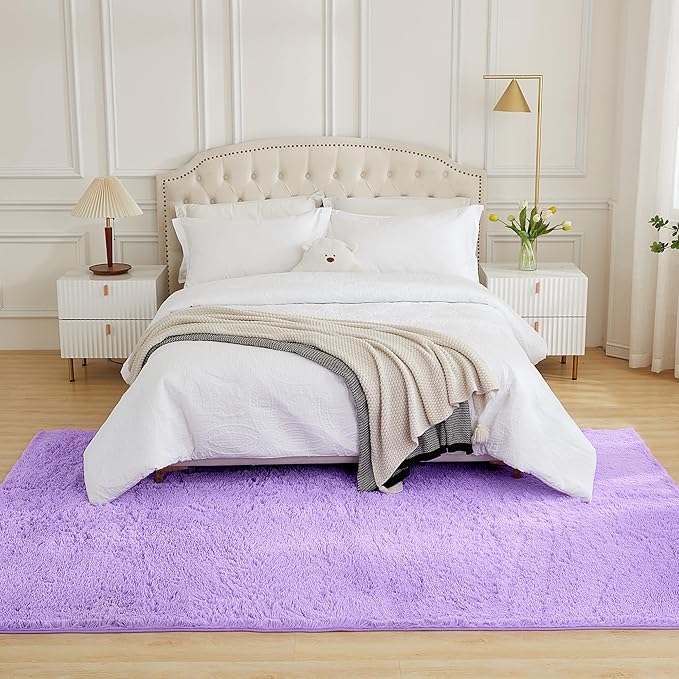 Andency Purple Soft Area Rugs for Living Room Bedroom, 4x6 Fluffy Shaggy Bedside Rug, Non-Slip Large Shag Fuzzy Plush Carpets for Bedroom Kids Dorm Nursery Home Decor Aesthetic