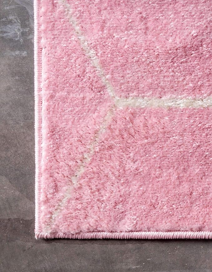Unique Loom Trellis Frieze Collection Area Rug - Geometric (5' Square, Light Pink/ Ivory)