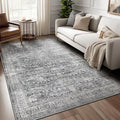 Grey 5x7 Area Rugs for Living Room Bedroom, Washable Non Slip Low Pile Thin Soft Carpet Rugs for Dining Room/Kitchen/Home Office/Nursery, Vintage Neutral Gray with Accents