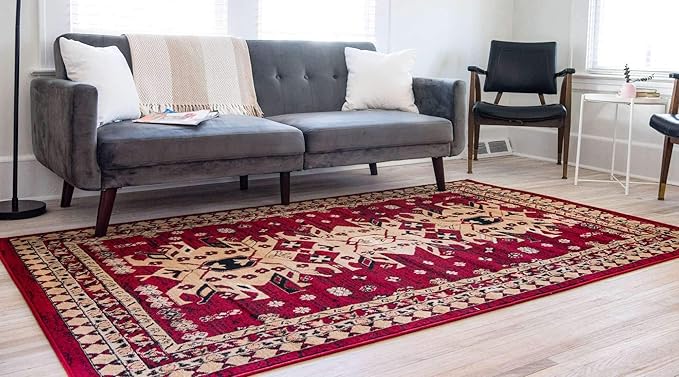 Unique Loom Taftan Collection Border Geometric Tribal Inspired Design Area Rug (2' 2 x 3' 0 Rectangular, Red/ Gold)