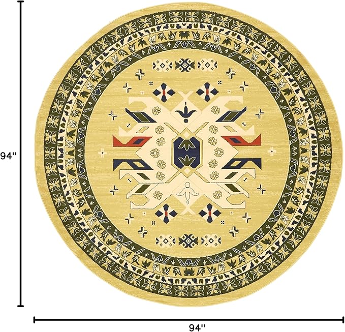Unique Loom Taftan Collection Border Geometric Tribal Inspired Design Area Rug (8' 0 x 8' 0 Round, Gold/ Gray)