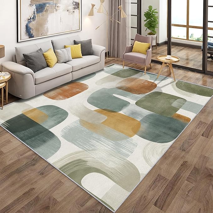 Mid Century Modern Rugs for Home Decor, 7x9 ft, Abstract Geometry Area Rugs for Living Room, Soft Non Slip Washable Boho Geo Geometric Carpet Bedroom Decorations Dt-Ghf-19
