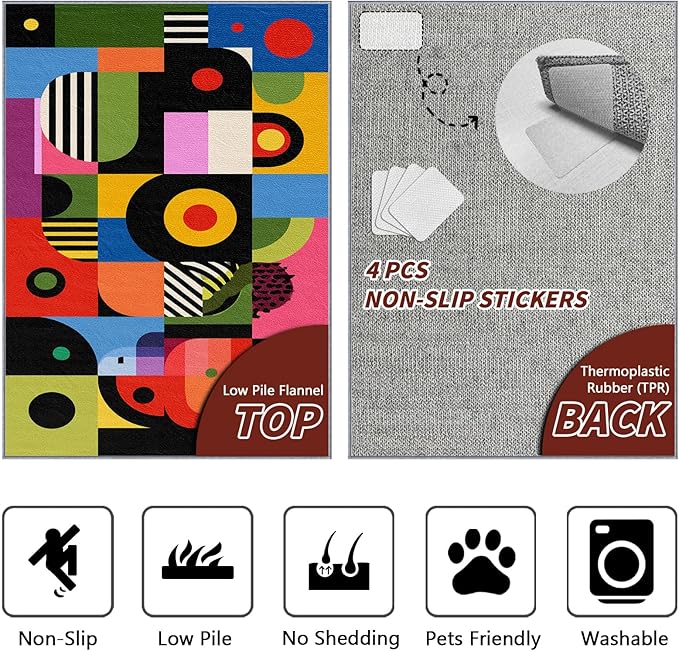 Pop Art Rugs for Living Room - Colorful Abstract Heart Area Rugs 7x10, Hippie Aesthetic Funky High Traffic Lightweight Extra Large Carpet Home Decor #C064