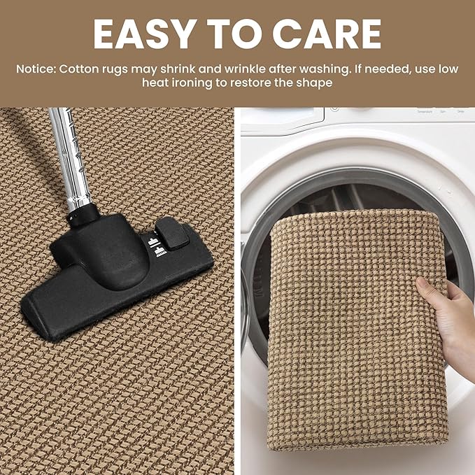 IOHOUZE Washable Runner Rug 2'x8' Rubber Backing Hallway Runner Entryway Runner Indoor, Kitchen Rugs Woven Cotton Floor Carpet for Kitchen Hall Entrance Bedroom, Tan/Brown