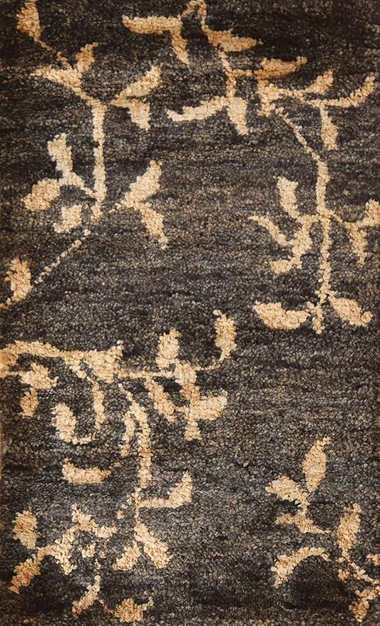 Rug Source Modern Collection Size 3x5 Abstract Area Rug, Hand-Knotted/Hand-Woven Black Floral/Nature Print Rug, Oriental Jute Carpet for Foyer, Entryway, Hallway