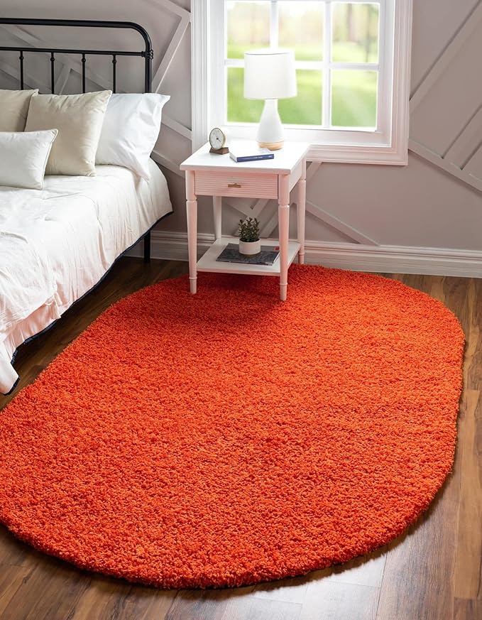 Unique Loom Solid Shag Collection Area Rug (3' 3" x 5' 3" Oval, Tiger Orange)