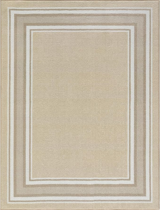Beverly Rug Non Slip Area Rugs 5x7 Modern Bordered Non Skid Rubber Backing Soft Area Rug for Living Dining Room Easy to Clean Non Shedding Kitchen Bedroom Indoor Carpet 5 x 7 Beige