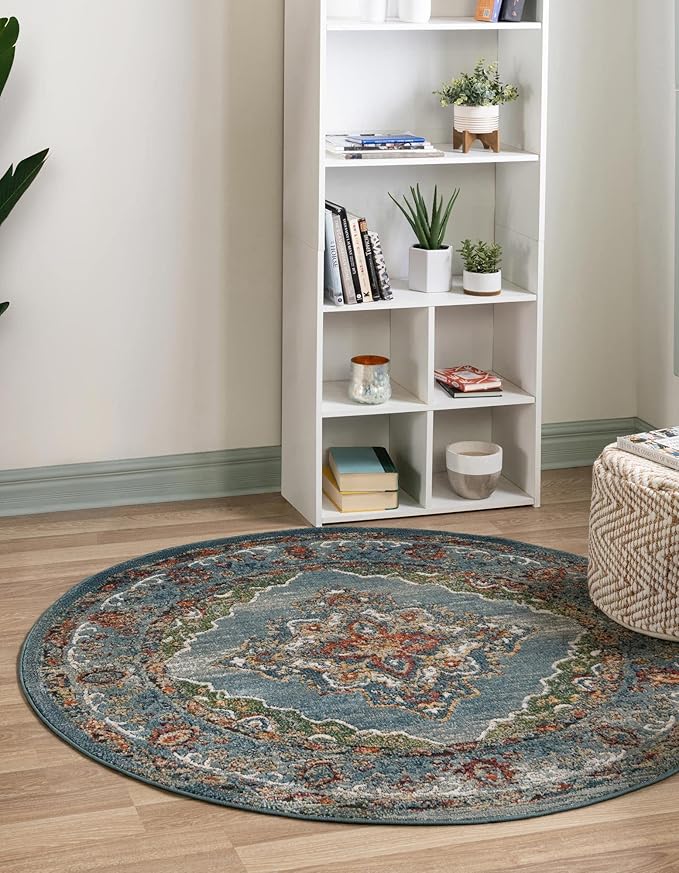 Unique Loom Isabella Collection Area Rug - Rossellini (7' 10" Round, Blue/ Beige)