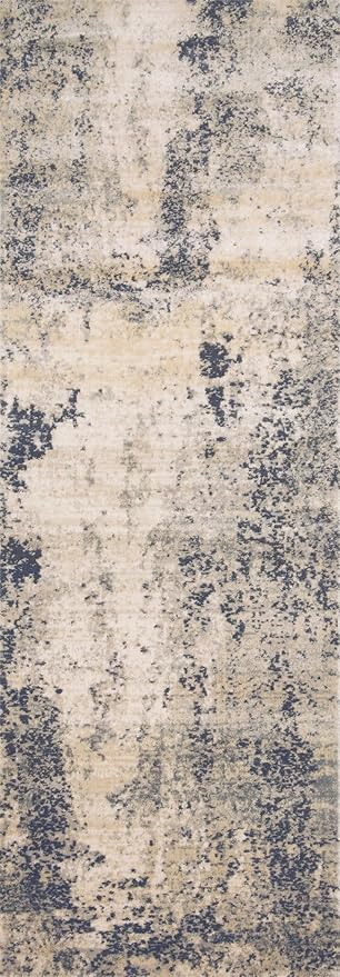 Loloi Teagan Collection TEA-07 Natural/Denim 2'-8" x 7'-6" Runner Rug, Large, Soft Neutral Rug, High-Traffic for Living Room, Bedroom, Home Office, Dining Area