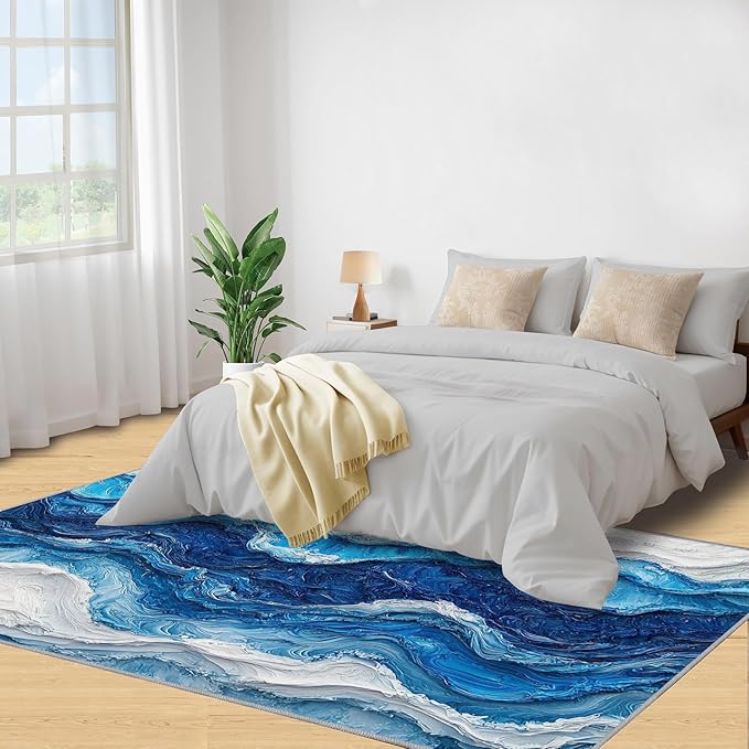 2x4 Ocean Waves Runner Rug for Hallway - Abstract Waves Kitchen Mat, Abstract Art Kitchen Runner Rug Soft Non Slip Anti Fatigue for Laundry Room Indoor Hallways