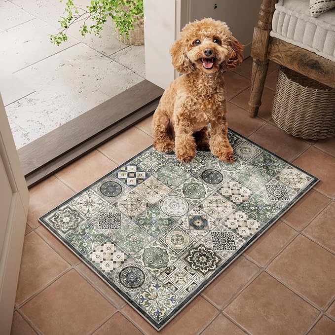 Washable 2'x3' Non Slip Rug Vintage Soft Low Pile Lightweight Small Area Rugs for High-Traffic Areas (Entryway, Kitchen, Hallway), Farmhouse Decor