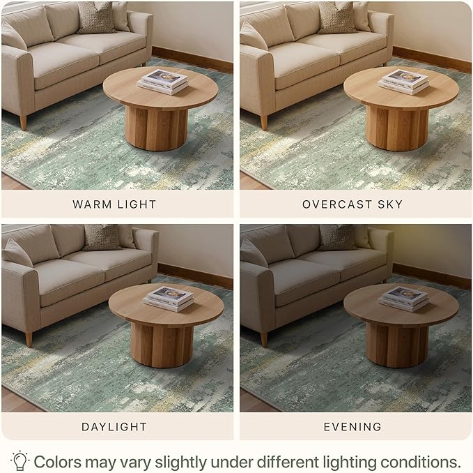 GENIMO 4x6 Rug for Entryway Washable Area Rug, Modern Abstract Small Rugs for Entrance Living Room, Bedroom Beside Rugs, Non-Slip Low Pile Lightweight Soft Carpet, Light Green