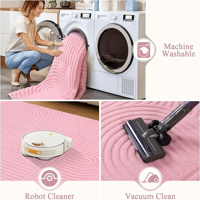 Pauwer 3x5 Washable Area Rugs for Living Room Modern Pink Solid Color Soft Fluffy Rugs for Bedroom Non Slip Boho Accent Indoor Mat Floor Carpet Cover for Kids Room Dining Room Kitchen Office, Pink