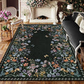 Wonnitar Washable 6x9 Area Rugs, Floral Print Large Living Room Rug, Non-Slip Soft Black Rugs for Bedroom, Ultra-Thin Vintage Botanical Rugs Carpet for Dining Room Guest Room (Black,6'x9')
