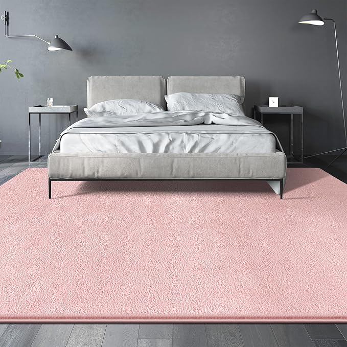 Large Area Rugs for Living Room Bedroom, 5x8 Feet Pink Rug, Minimalist Modern Shag Rug, Soft Thick Comfy Memory Foam Indoor Carpet, Non-Slip Washable Rug for Boys Girls Dorm Nursery Room Home Decor