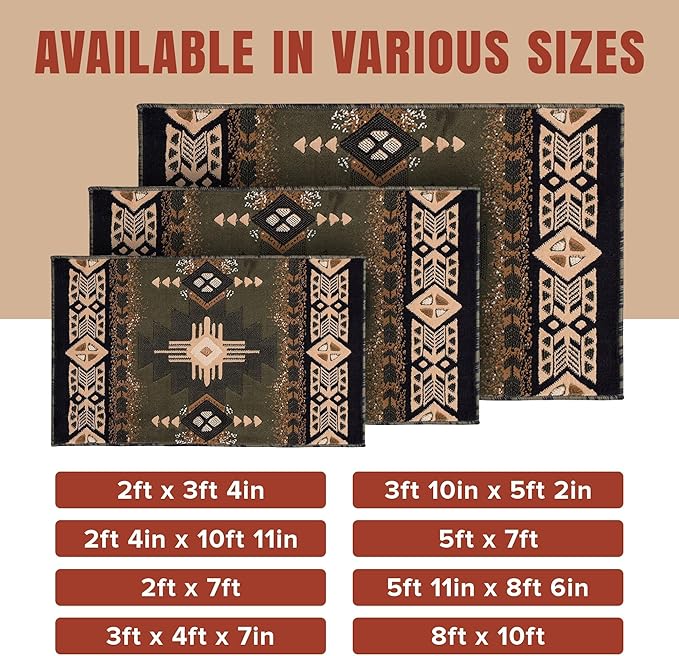 YHSF South West Native American Area Rug C318 - Easy Clean, Thick, Soft, Durable Native Tribal American Indian Inspired Rug for Bedroom/Living Room and More - Sage Green, 3 Feet x 4 Feet 7 Inches