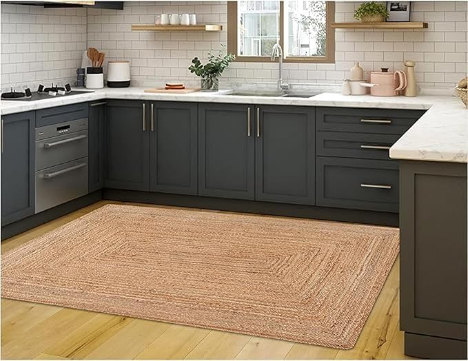 Handwoven Jute Rug for Home Décor, Boho Reversible Braided Carpet, Ethnic Rectangular Area Mat for Indoor Outdoor Living Room or Bedroom (2 Ft 6 Inch x16 Ft)