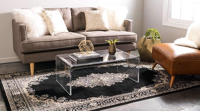 Unique Loom Reza Collection Traditional Persian Style Area Rug, 7 x 10 ft, Black/Beige