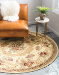 Unique Loom Versailles Collection Traditional Classic Floral Motif Area Rug (8' 0 x 8' 0 Round, Ivory/ Tan)