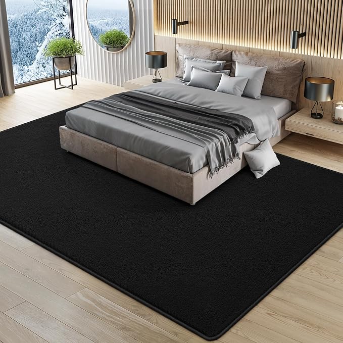 Large Modern Area Rugs for Living Room Bedroom, 6x9 Feet Black Ultra Soft Solid Thickened Memory Foam Indoor Minimalist Carpets, Non-Slip Comfy Rugs for Boys Girls Nursery Kids Room Home Décor