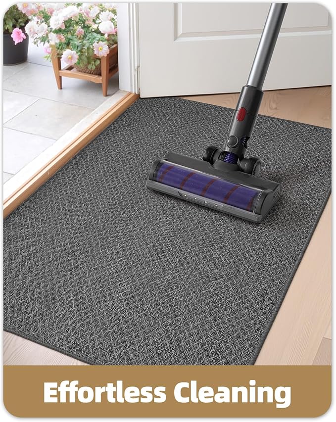 Color&Geometry Small Ultra Thin Indoor Door Mat Non Slip Rubber Backed Dirt Trapper 17"x30"(Rolled-up NO Creases), Rugs for Entryway, Front Door Mat Indoor Washable Low-Profile Entry Mat, Grey