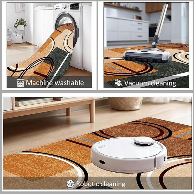 Modern Wavy Circles Area Rug 5x7ft, Geometric Design Low Pile Carpet, Soft & Non-Slip Washable Mat for Living Room, Bedroom, Dining Room