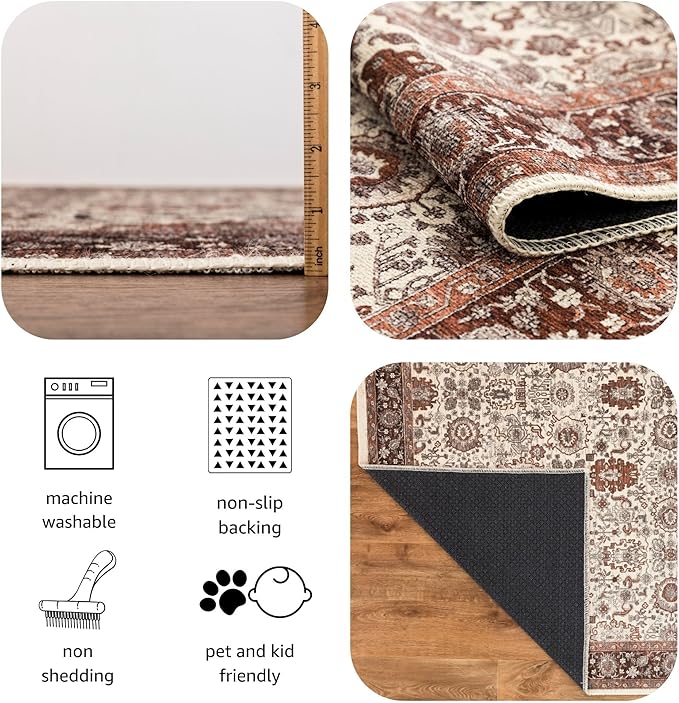 Keen Home Design 6x9 Rug - Machine Washable Area Rug with Non-Slip Backing, Ideal for Living Room, Dining Room, Bedroom - Vintage, Easy Clean, Durable, Low Pile - (6' x 9')