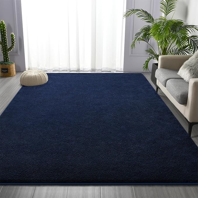 Large Area Rugs for Living Room Bedroom, 5 x 8 Ft Non-Slip Modern Area Rug, Soft Thickened Memory Foam Rug, Comfy Minimalist Indoor Carpet for Boys Girls Room Nursery Dorm Home Decor, Navy Blue