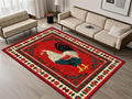 Vintage Rooster Area Rug,4x6ft,Beautiful Floral Border Country Style Rooster Rug，Colorful Retro Home Decoration Rugs，Washable Carpet for Living Room Bedroom Kitchen Farmhouse Office