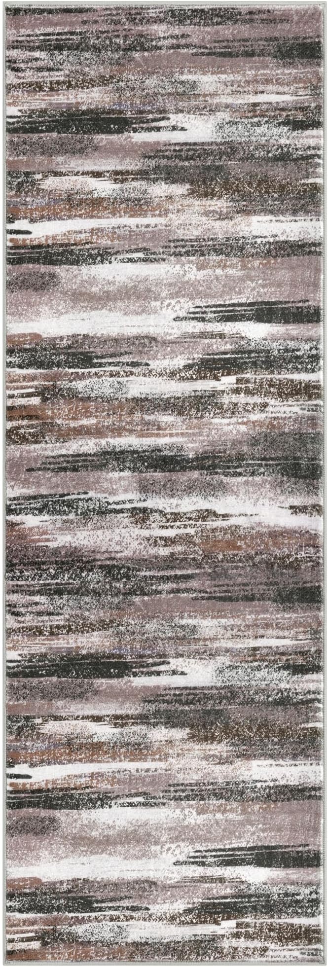 Modern Abstract Runner Rug 2x5, Dark Light Brown White Washable Kitchen Runner Entryway Rug Mat Non-Slip Soft Hallway Rug Runner Thin Print Faux Wool Carpet for Bedroom Laundry Room Indoor