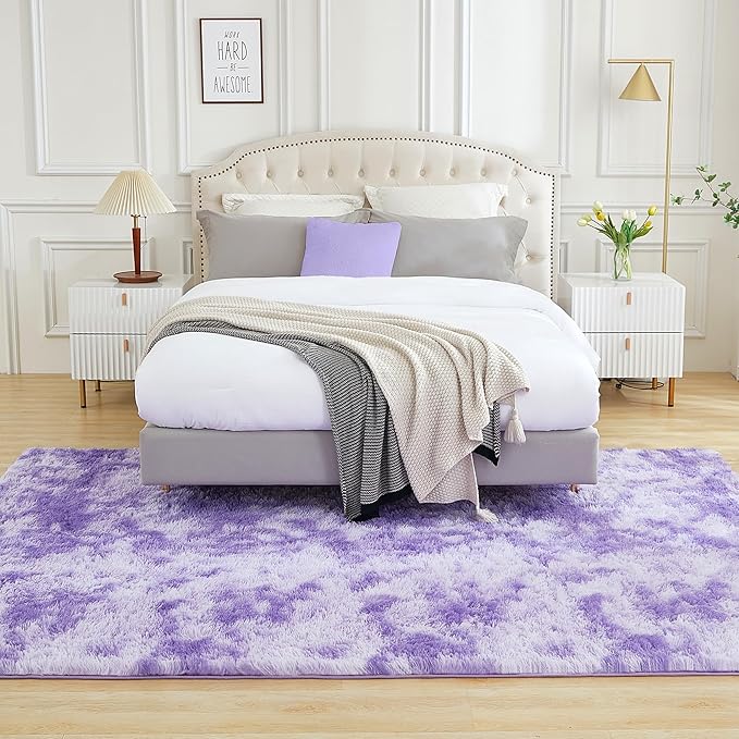 Andency Soft Area Rugs for Living Room Bedroom, 3x5 Non-Slip Fluffy Shag Carpet, Indoor Floor Fuzzy Shaggy Living Room Plush Rug for Kids Dorm Nursery Home Decor Aesthetic, Tie-Dyed Purple