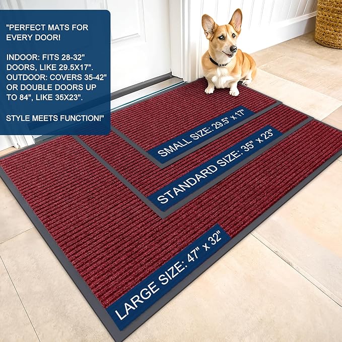 OLANLY Front Door Mat Indoor Outdoor Entrance, Waterproof Heavy Duty Doormat, Fade Resistant, Low Profile, Easy Clean Patio Porch Welcome Floor Mats for Entry, 47x30, Wine Red