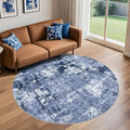 6ft Round Area Rug Living Room Rugs - 6x6 Washable Large Soft Indoor Neutral Modern Abstract Low Pile Rug Carpet for Bedroom Dining Room Farmhouse Home Office - Navy Blue