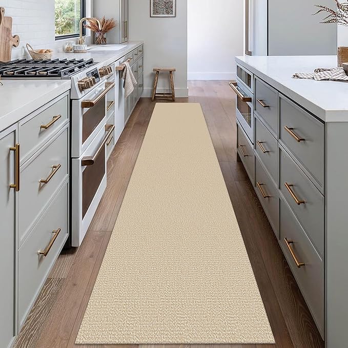 EARTHALL Washable Runner Rug 2x12 Ft Non Slip Runners for Hallways Long Cotton Rubber Backed Kitchen Runner Braided Indoor Floor Carpet Runners for Entryway, Hall, Kitchen, Golden Beige/White