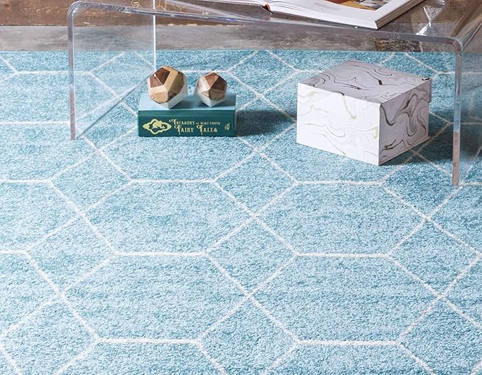 Unique Loom Trellis Frieze Collection Area Rug - Geometric (10' x 14' 1", Light Blue/ Ivory)