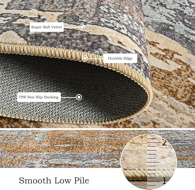 Toneed Abstract Area Rug Modern Washable Rug Soft Non Slip Rug Low Pile for Bedroom Living Room Dining Room Camel 4x6 Feet