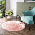 Latepis Round Pink Rug 5ft Faux Fur Sheepskin Circle Rug for Living Room Fuzzy Rugs for Teen Girls Bedroom Teen Room Dorm Cute Room Décor