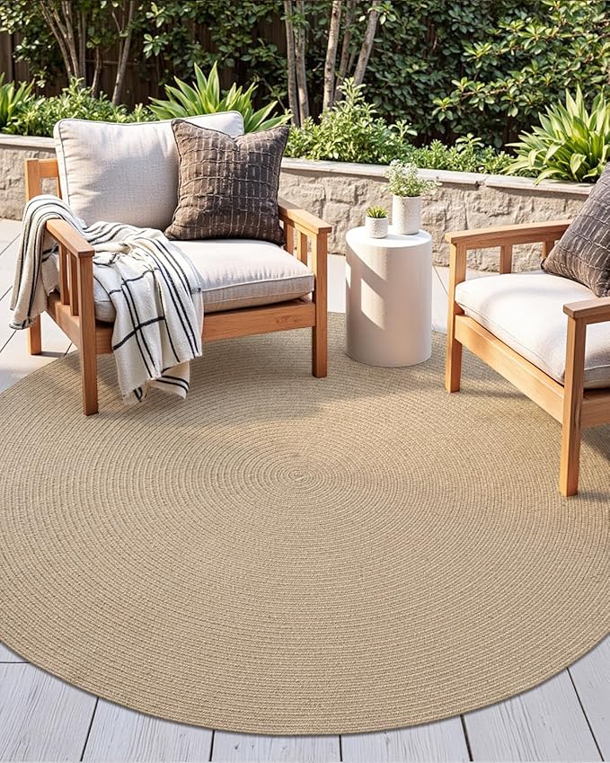 DEXI Round Jute Rug Natural Fiber 5x5, Braided Woven Area Rugs No Shed, Soft Neutral Rustic Carpet Mat for Indoor Outdoor Patio Dining Living Room Bedroom Farmhouse, 5ft, Beige
