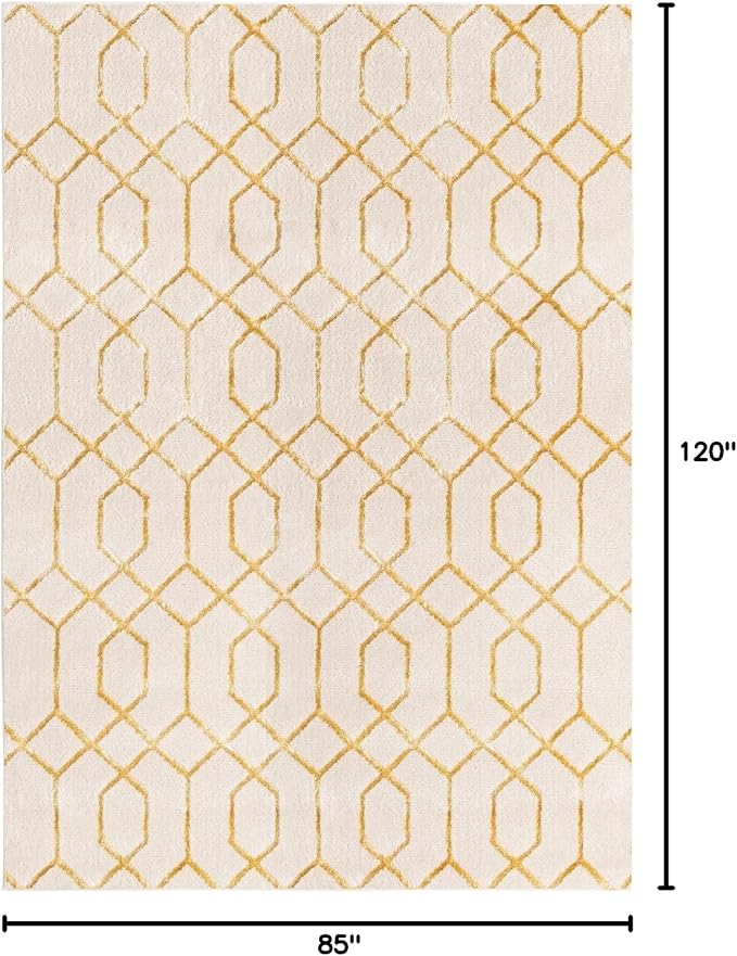 Unique Loom Marilyn Monroe Glam Collection Area Rug - Trellis (7' 1" x 10' Rectangle, White Gold/ Gold)