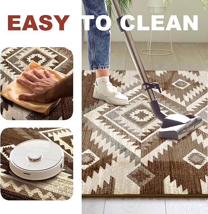 YHSF South West Native American Rug Ritz – Native Tribal American Indian Inspired Rug - Living Room, Bedroom, Hallway, Entryway & High-Traffic Area Rugs - Washable - Soft - Espresso, 5 Feet x 7 Feet