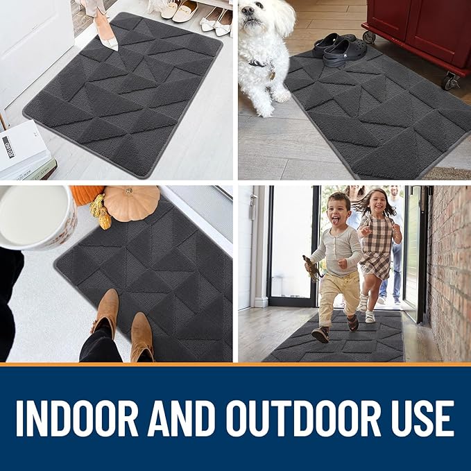 OLANLY Door Mats Indoor, Non-Slip, Absorbent, Dirt Resist, Entrance Washable Mat, Low-Profile Inside Entry Doormat for Entryway (32x20 inches, Dark Grey)