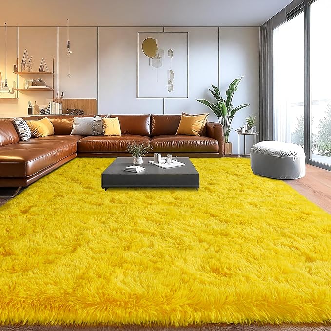 Area Rugs for Living Room, Soft Shaggy Carpets for Living Room, Fuzzy Rugs for Kids' Room, Perfect Decor for Modern Home Yellow 8x10 Feet