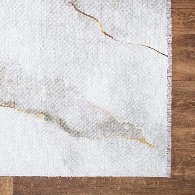 Bloom Rugs Caria Washable Non-Slip 3x5 Rug - Ivory/Gold Modern Abstract Area Rug for Living Room, Bedroom, Dining Room, and Kitchen - Exact Size: 3' x 5'