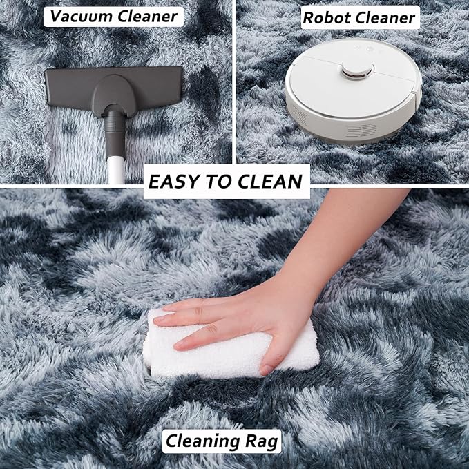 Beglad Shag Rugs for Living Room, Area Rugs 5x7 Feet Upgrade Anti-Skid Modern Minimalist Style Memory Foam Rugs for Bedroom, Indoor Carpet Suitable for Boys Room Decor, Tie-Dyed Dark Blue