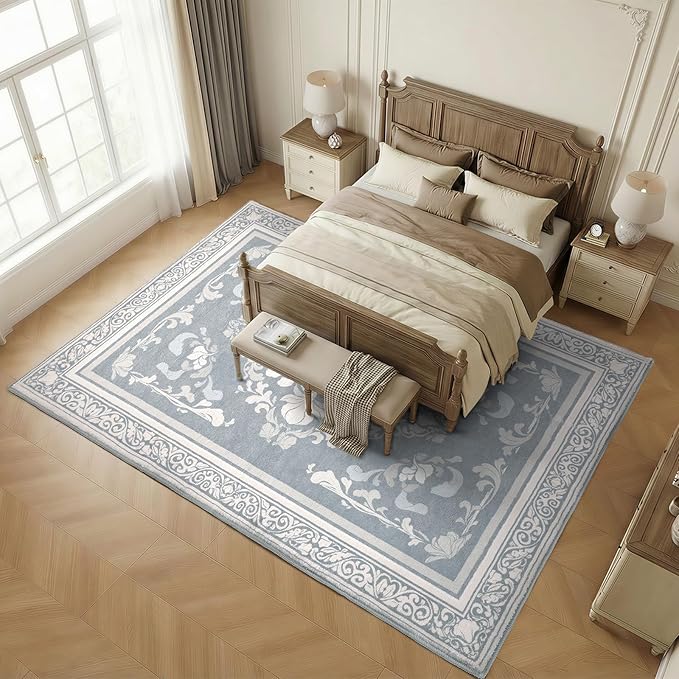 SOULFUL Medium Pile 8x10 Rugs for Living Room - Soft Foot Feel Large Area Rug - Greige Boho Floral - Washable Non-Slip - Perfect for Bedroom Kids Room Under Dining Table Office