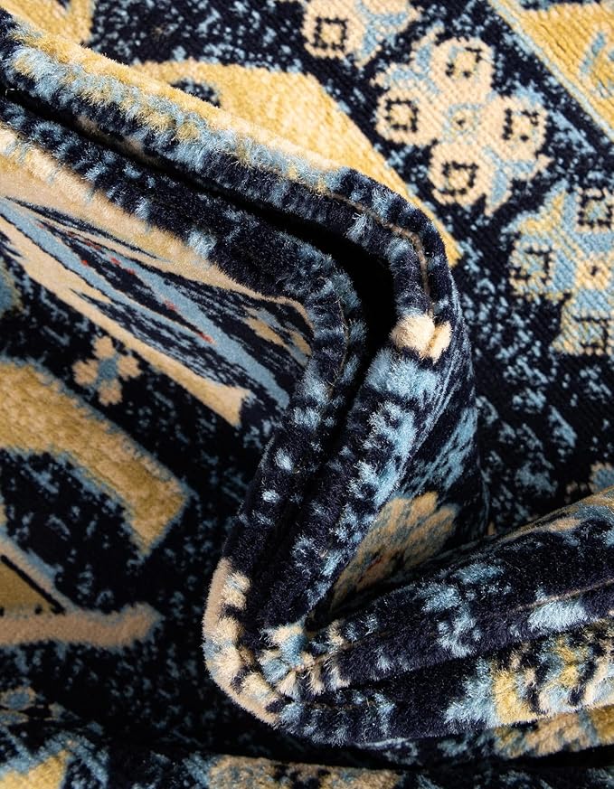 Unique Loom Taftan Collection Border Geometric Tribal Inspired Design Area Rug (7' 0 x 10' 0 Rectangular, Navy Blue/ Gold)