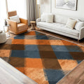 Checkered Geometric Rug, Washable 5x8 Rug for Living Room, Modern Abstract Patterned Indoor Carpet, Checkered Geometric Decor for Home, Bedroom, Soft Non Slip Thin Design FER49