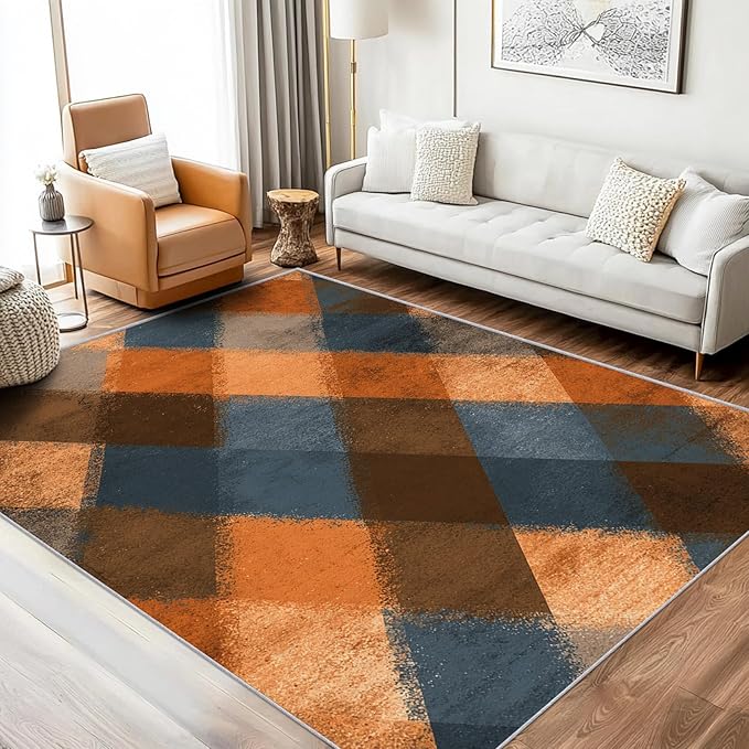 Checkered Geometric Rug Small, Washable 2x3 Throw Rug for Entryway, Modern Abstract Patterned Indoor Door Mat, Checkered Geometric Decor for Home, Bedroom, Soft Non Slip Thin Design FER42